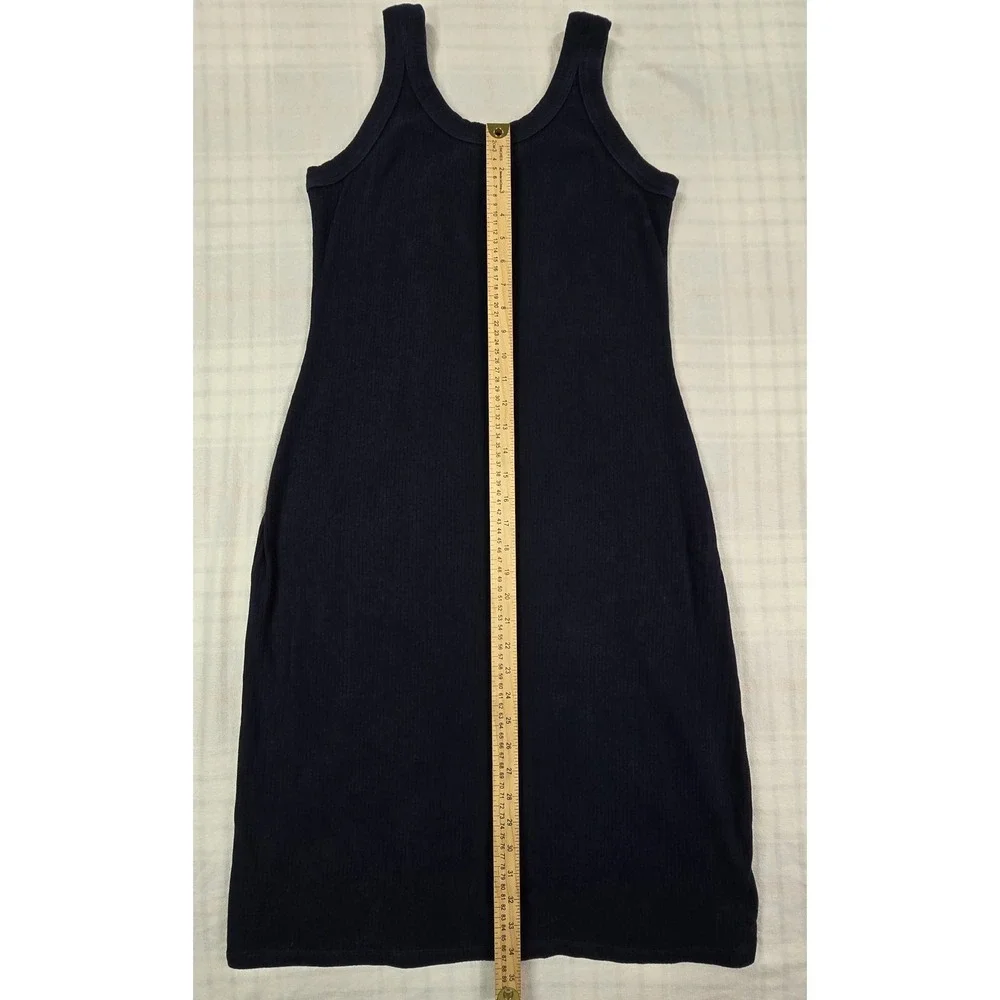 Kowtow Column Rib Dress Knee Length 100% Organic FairTrade Cotton Navy Blue S